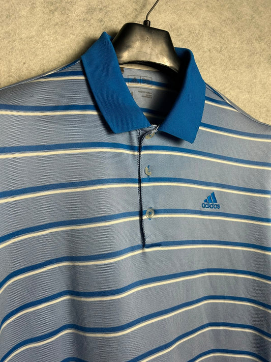 Adidas Blue Striped Polo - Medium
