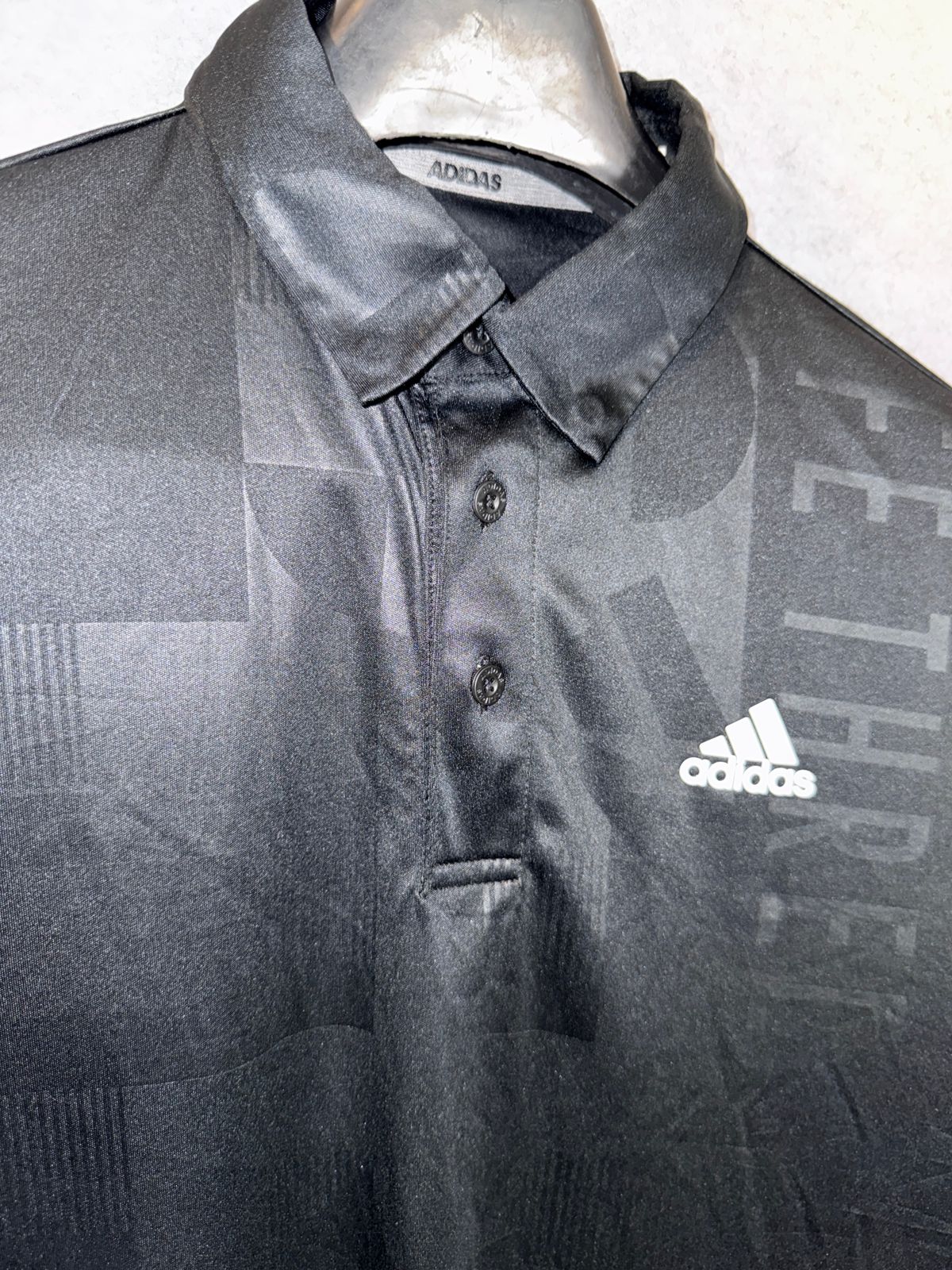 Adidas Striped Black Polo - Large