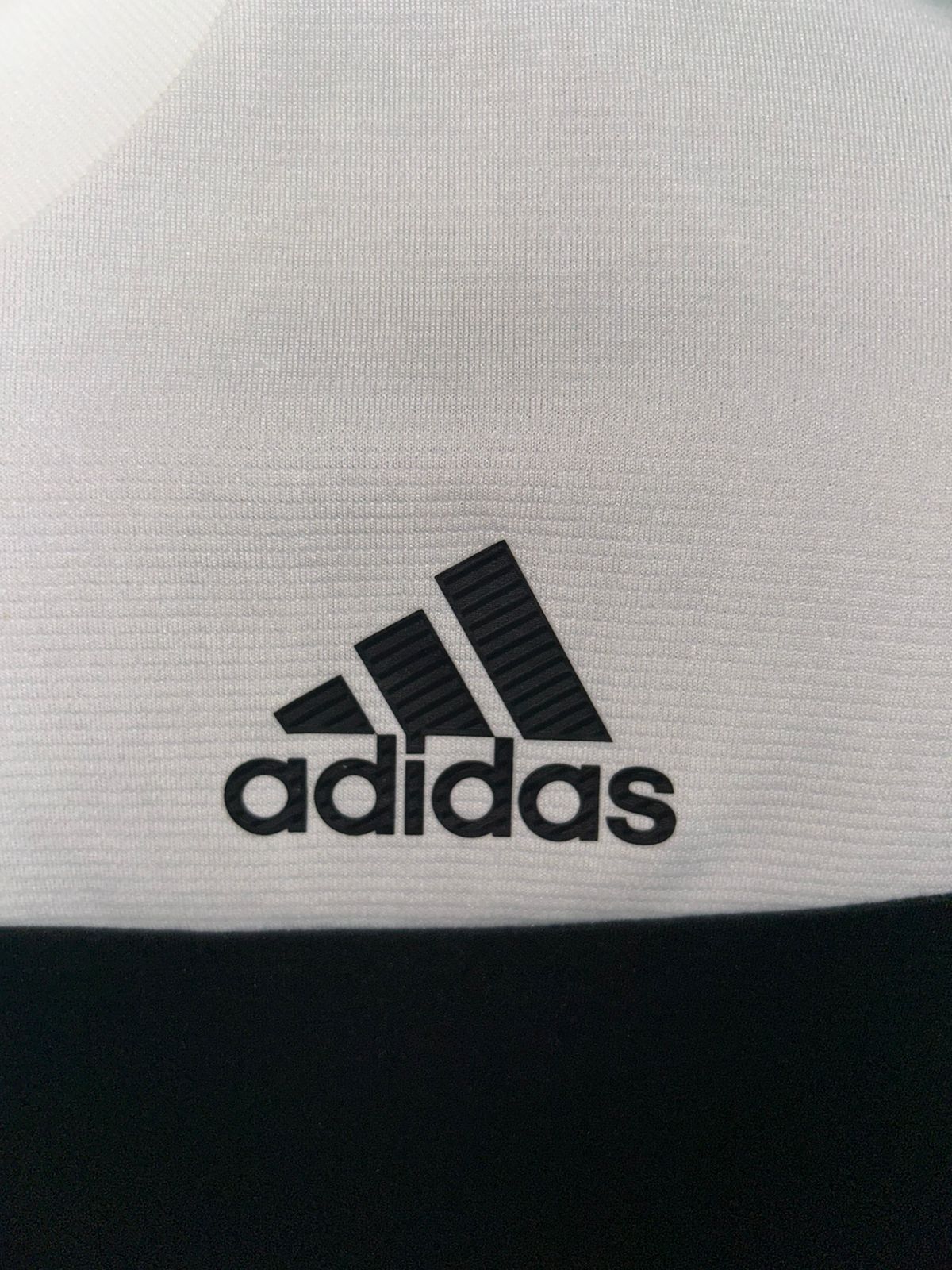 Adidas White Black Round Neck - Medium