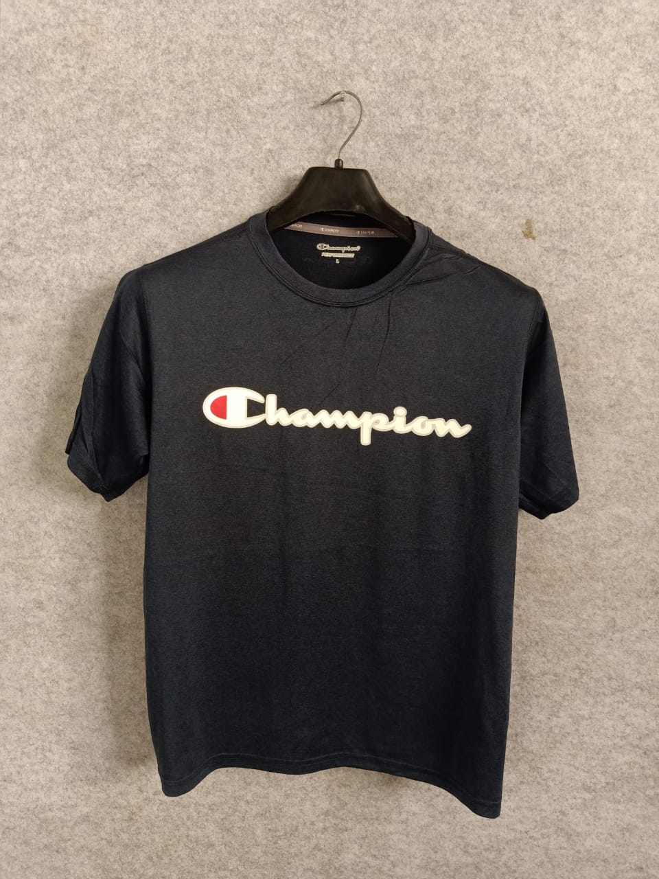 Pre Loved Champion Black Round Neck Tee - Medium