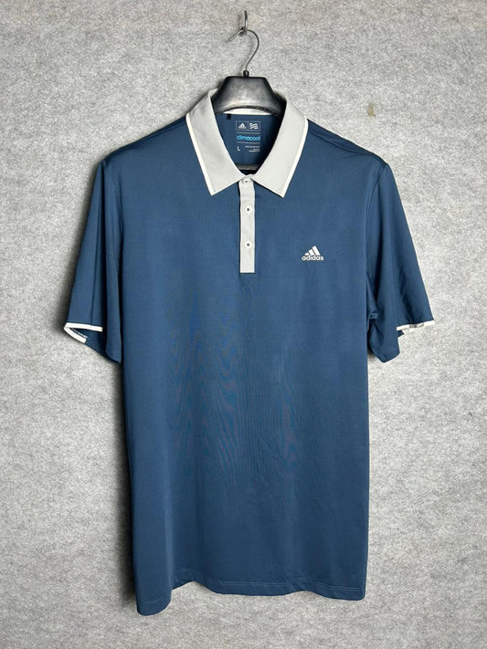 Adidas Climacool Blue White Collar Polo - Large