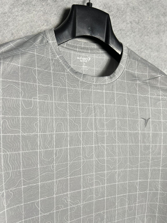 Old Navy Gray Check Go Dry Round Neck - Medium