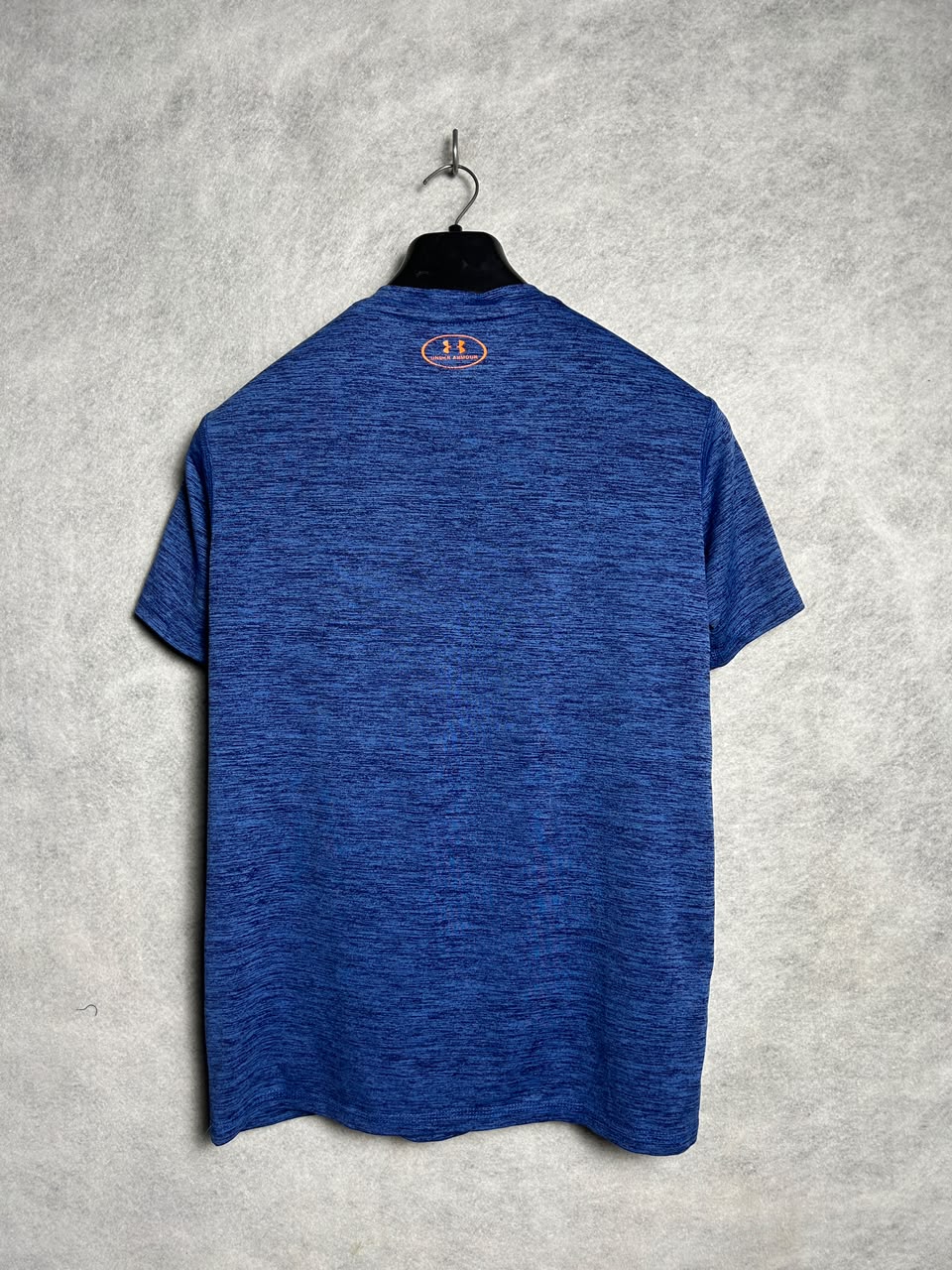 Under Armour Blue Heat Gear Orange Logo Round Neck - Small