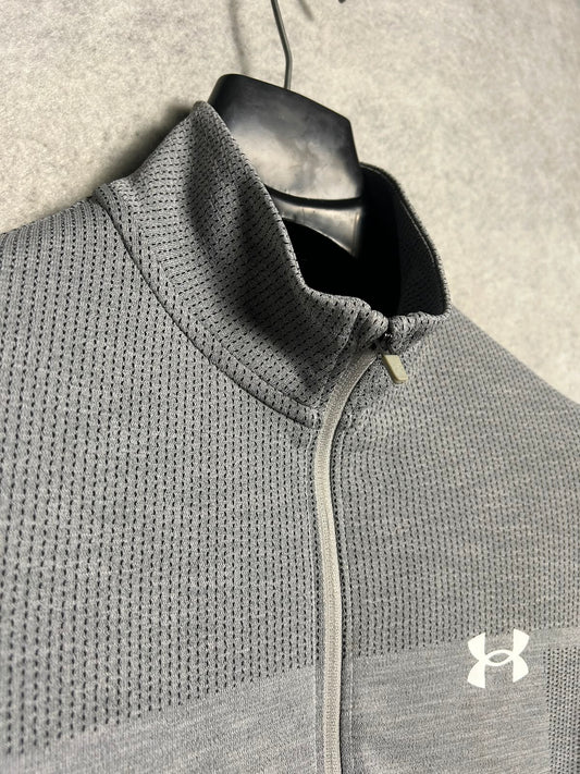Under Armour Grey Half Zip Full Sleeves High Round Neck - Small