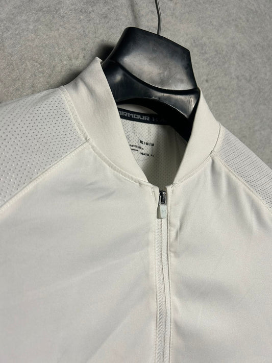 Under Armour Heat Gear White Half Zip Full Sleeves Polo - Medium
