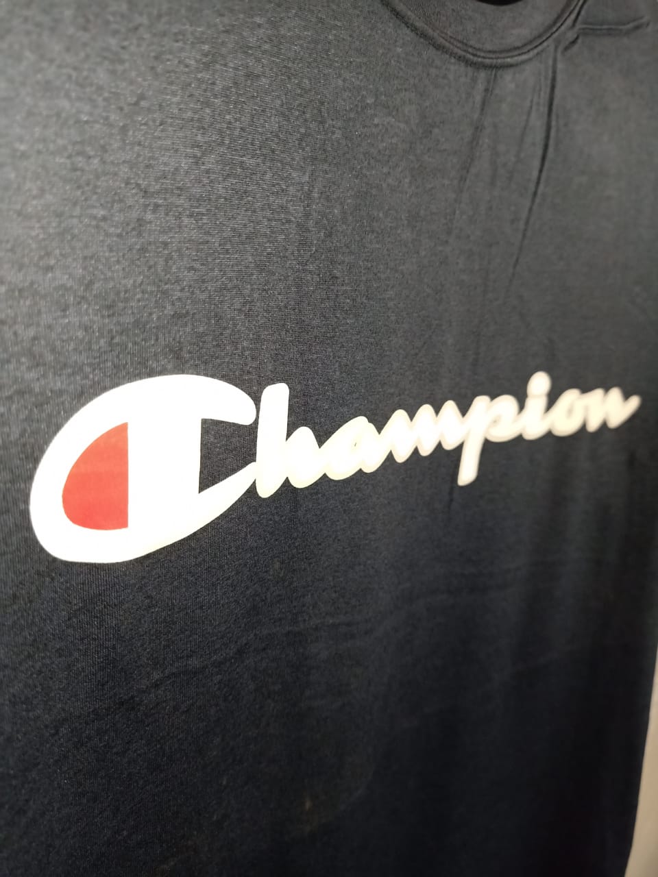 Pre Loved Champion Black Round Neck Tee - Medium