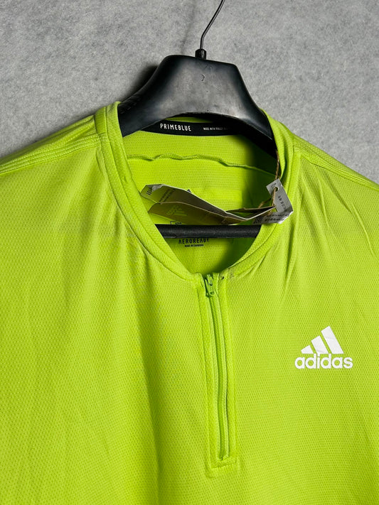 Adidas Neon Green Aeroready Round Neck Zip Tee - Large