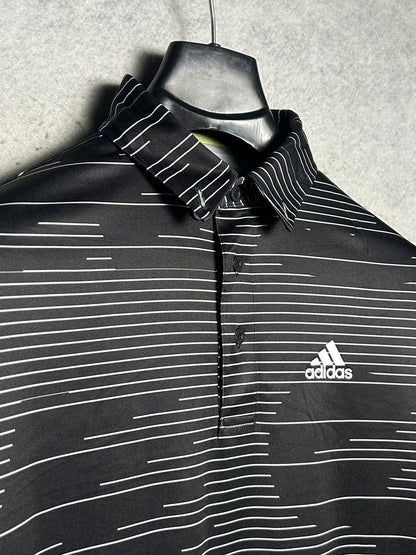 Adidas Prime Green Printed Black Polo - Medium