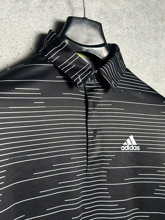 Adidas Prime Green Printed Black Polo - Medium