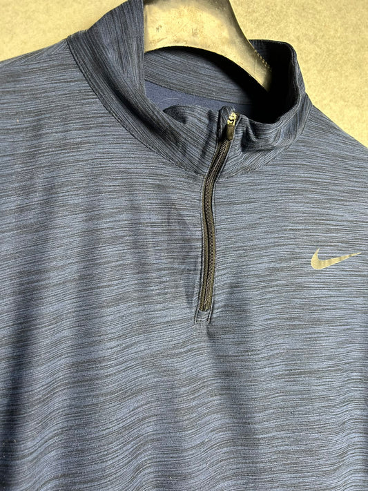 Nike Dri Fit Blue Full Sleeves High Round Neck - Large