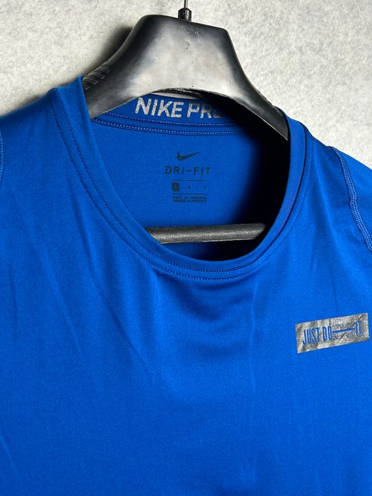 Nike Pro [Just do it ] Dri Fit Blue Round Neck - Large