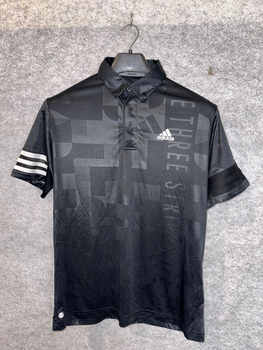 Adidas Striped Black Polo - Large