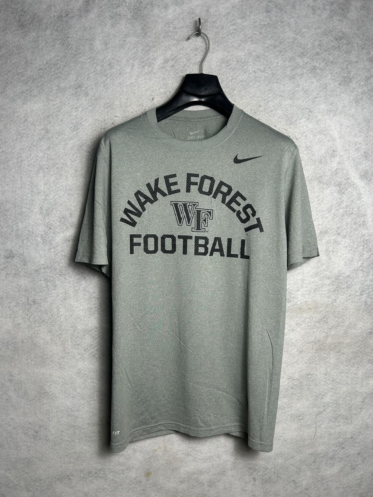 Nike Dri Fit Big Logo Wake Forest Grey Round Neck - Medium