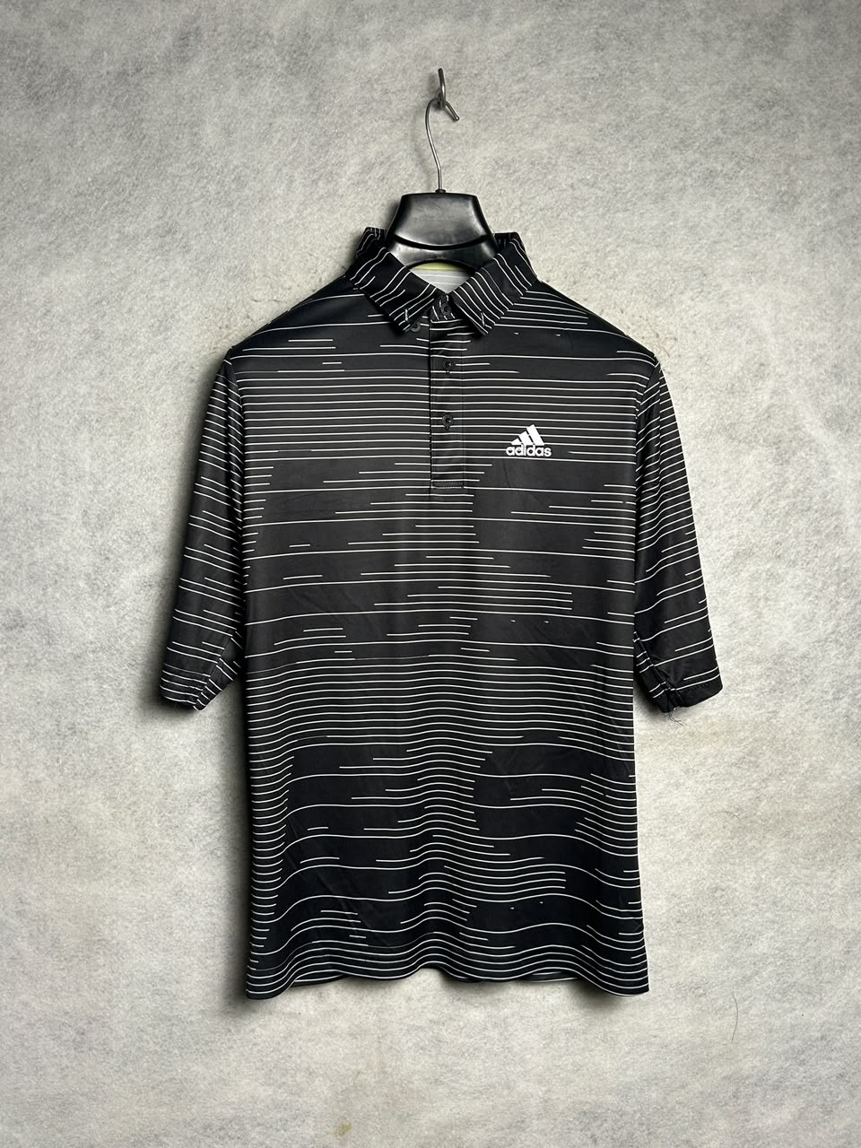 Adidas Prime Green Printed Black Polo - Medium