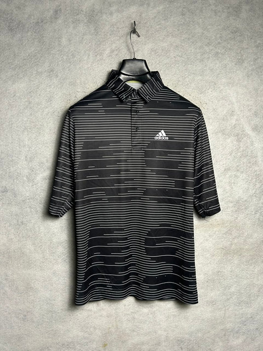 Adidas Prime Green Printed Black Polo - Medium