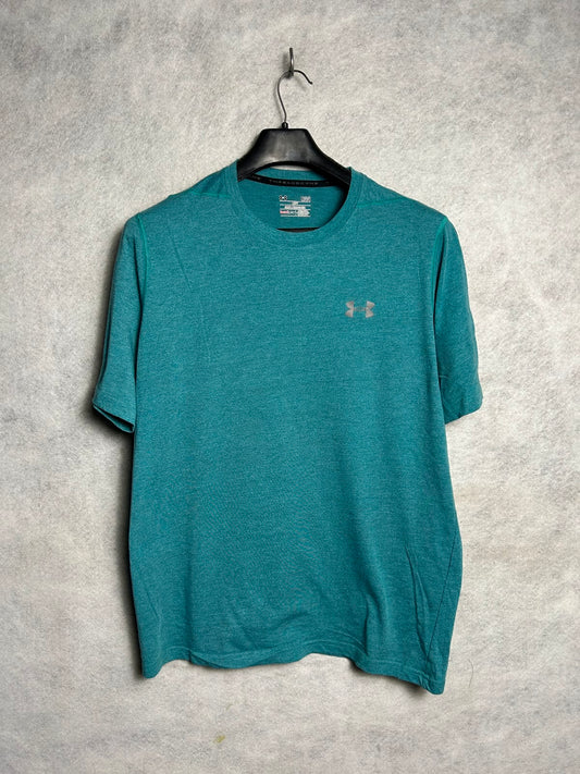 Under Armour Heat Gear Loose Heathered Green Round Neck - Large