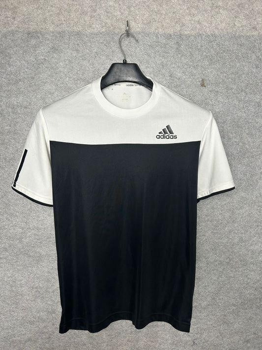 Adidas White Black Round Neck - Medium