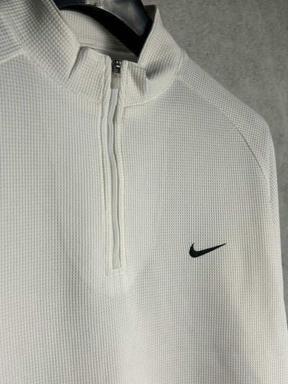Nike White Full Sleeves Half Zip - Medium