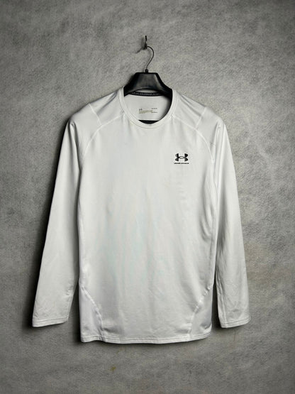 Under Armour Cold Gear White Fitted Round Neck Full Sleeves - Large