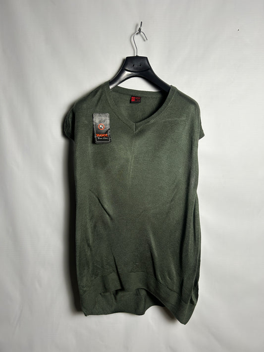 Wool Sweater Green V Neck - XL