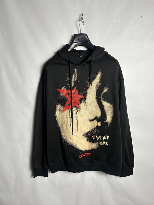 Romwe Face Printed Black Hoodie - Medium