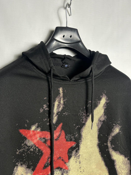 Romwe Face Printed Black Hoodie - Medium