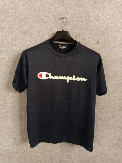 Pre Loved Champion Black Round Neck Tee - Medium