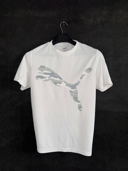 Puma White Round Neck Big Logo Tee - Medium
