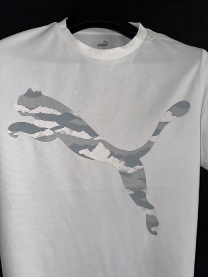 Puma White Round Neck Big Logo Tee - Medium