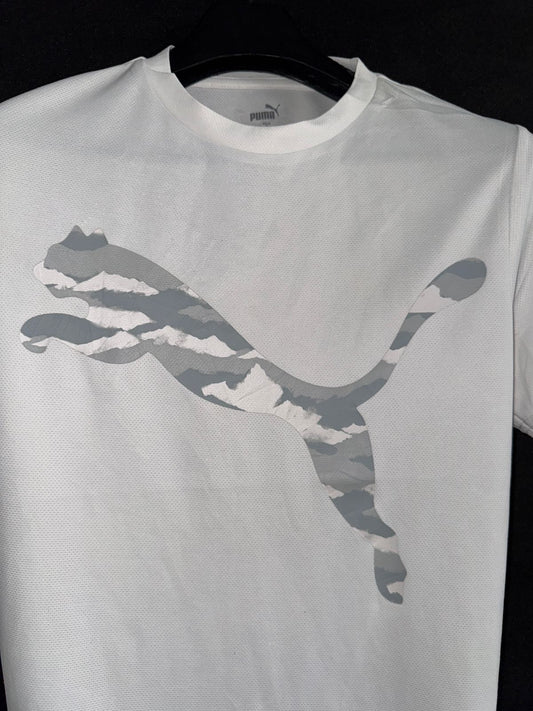 Puma White Round Neck Big Logo Tee - Medium