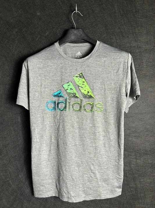 Adidas ClimaLite Light Gray Big Logo Round T Shirt - XL