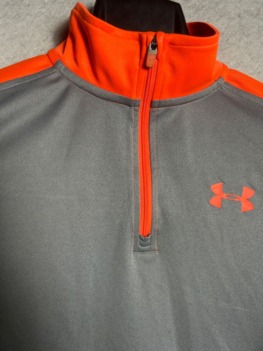 Under Armour HeatGear Gray & Orange QTR Zip Running Wear - YLG