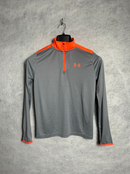 Under Armour HeatGear Gray & Orange QTR Zip Running Wear - YLG