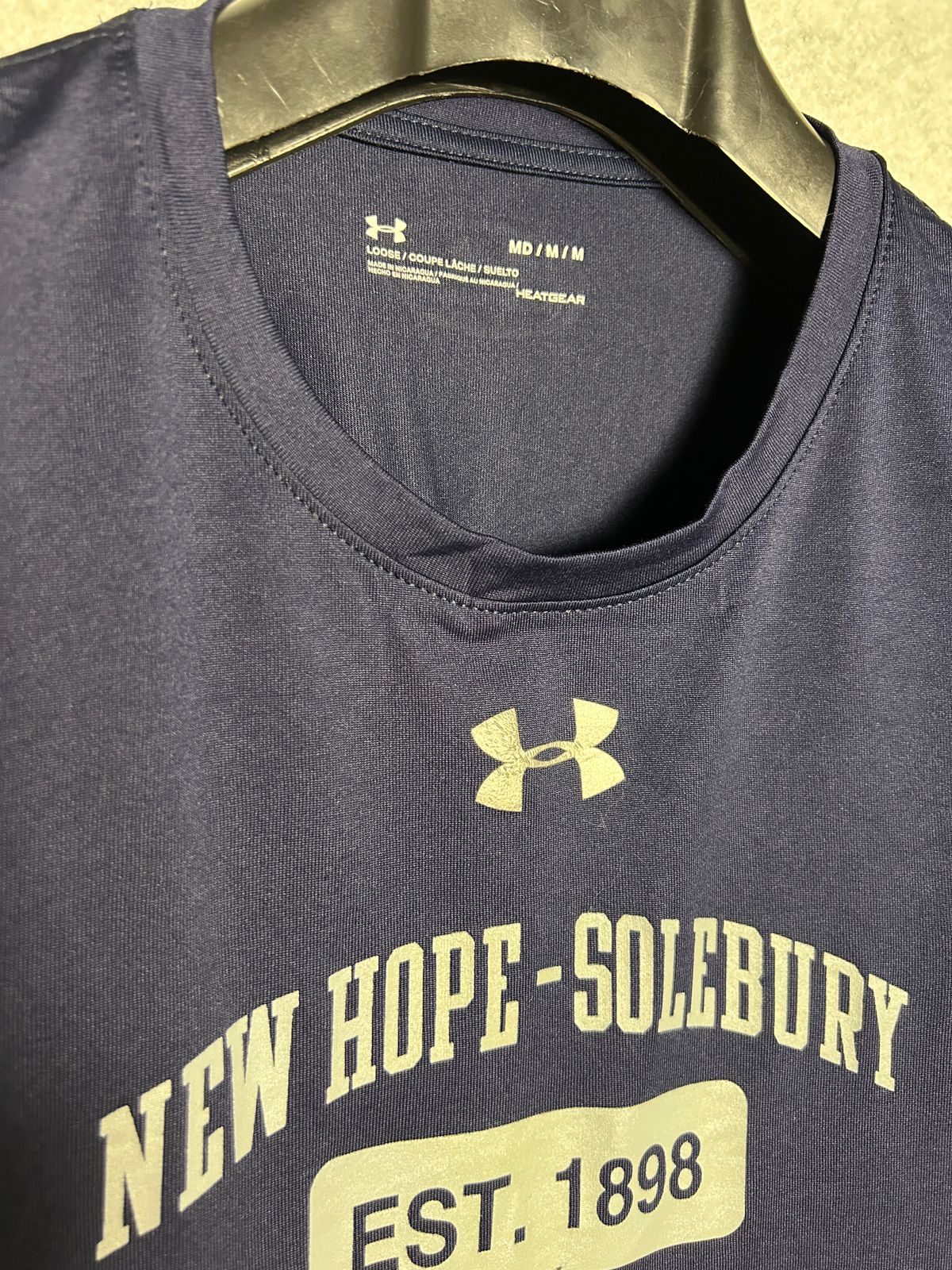 Under Armour Heat Gear Loose Ink Blue Back Logo Round Tee - Medium
