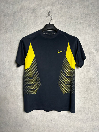 Nike Running Round Blue & Yellow Printed Tee Fitted - Medium