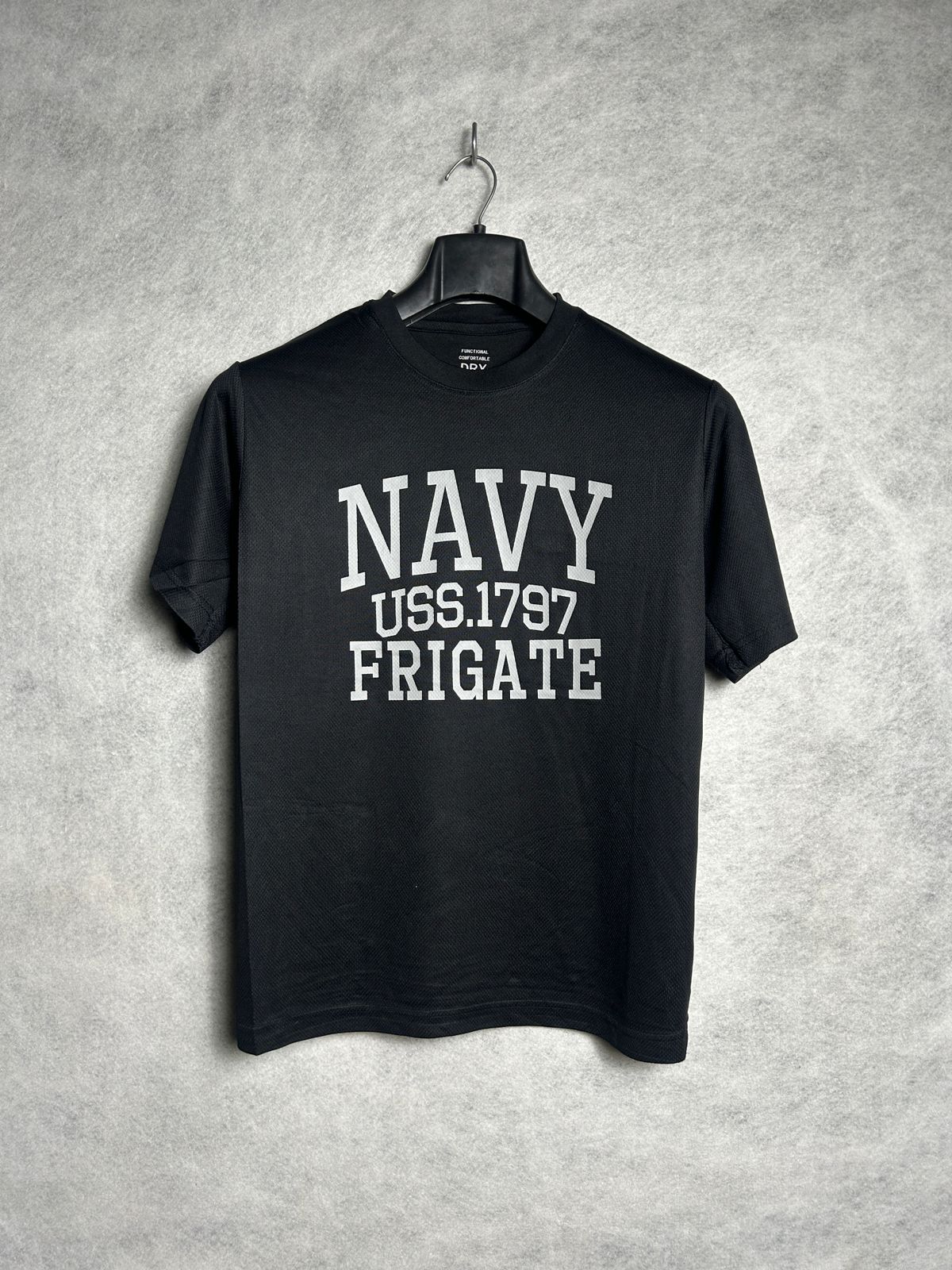 Navy USS>1797 Frigate Black Round Tee - Medium