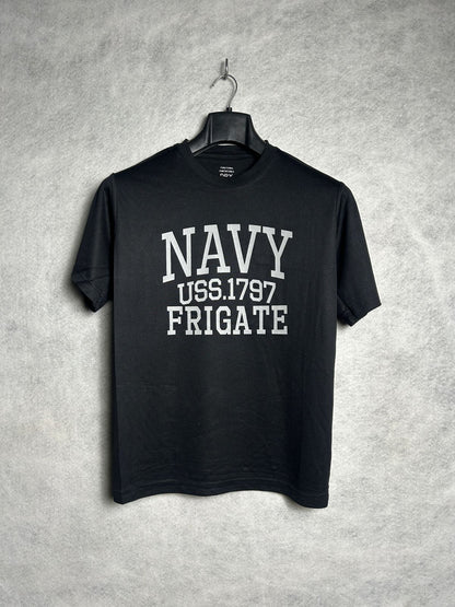 Navy USS>1797 Frigate Black Round Tee - Medium