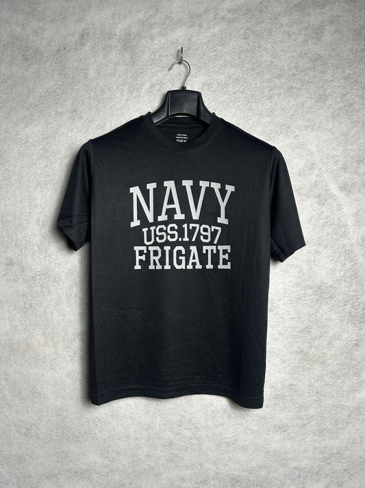 Navy USS>1797 Frigate Black Round Tee - Medium