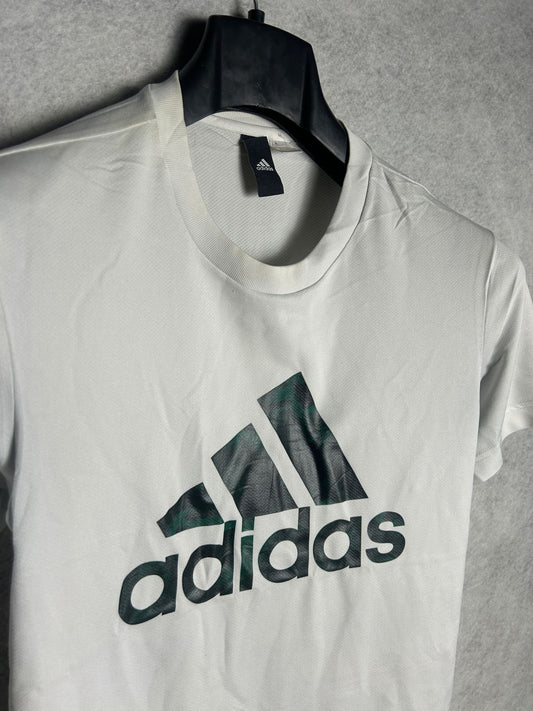 Adidas White Big Logo Round Tee - Small