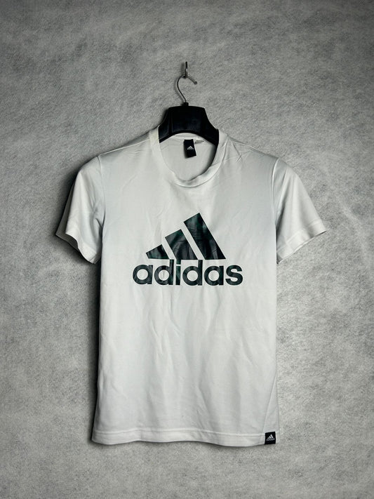 Adidas White Big Logo Round Tee - Small