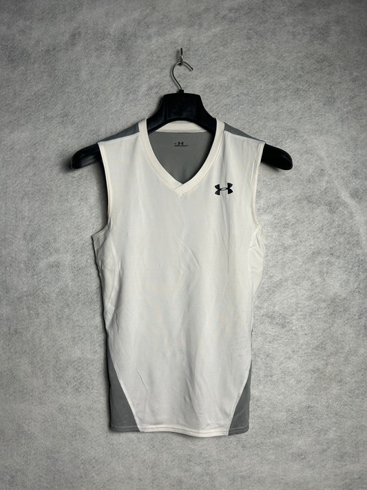Under Armour White & Gray Sando V Tee - Small