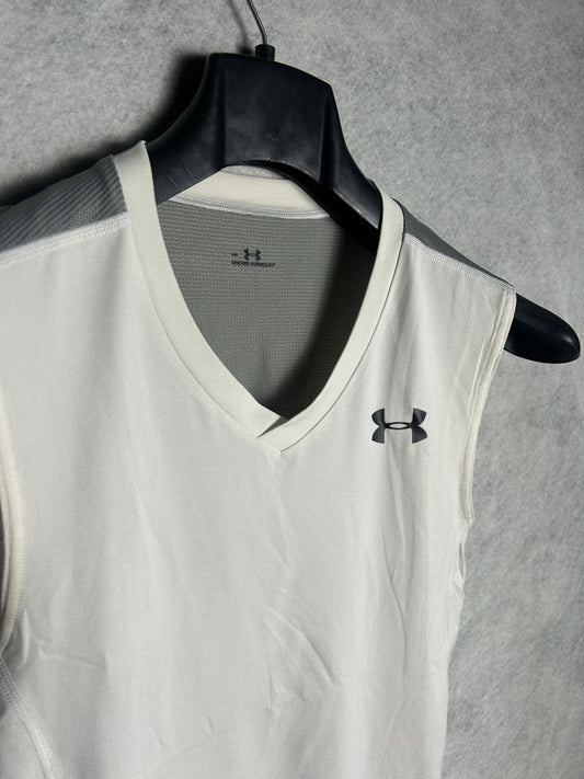 Under Armour White & Gray Sando V Tee - Small