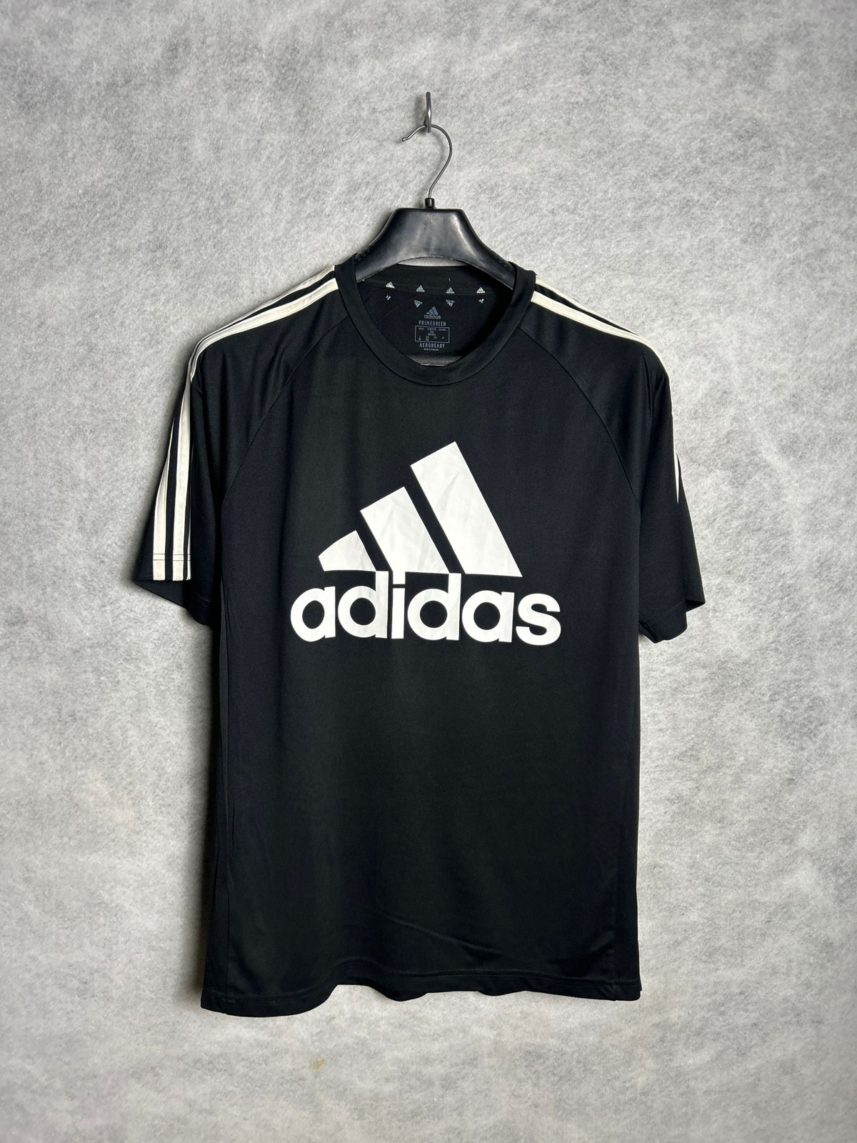 Adidas Black Big Logo Aeroready Round Neck Tee - Large