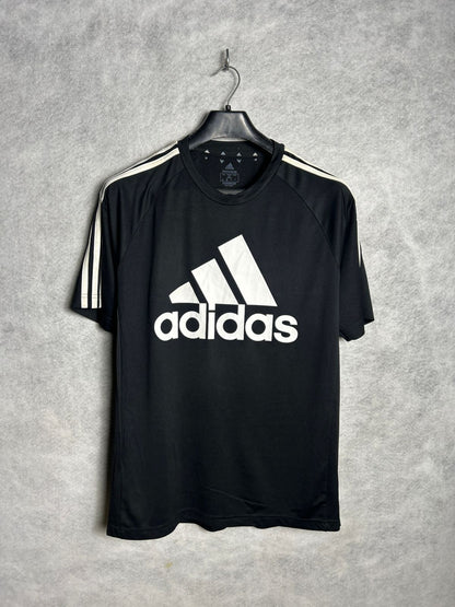 Adidas Black Big Logo Aeroready Round Neck Tee - Large