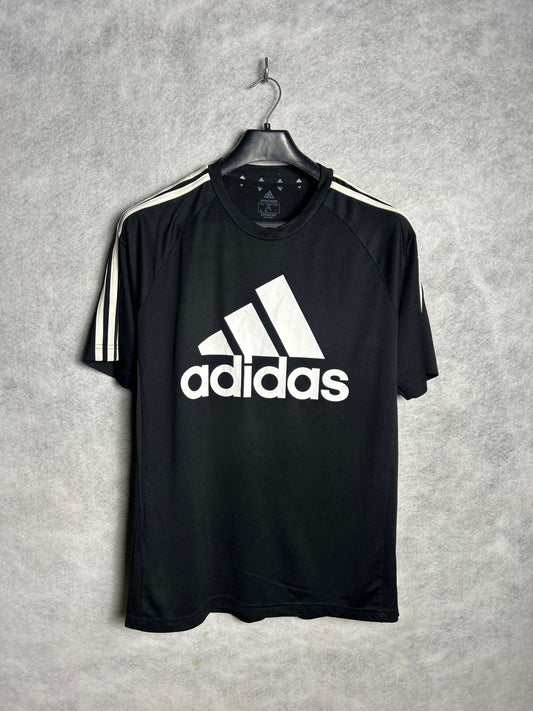 Adidas Black Big Logo Aeroready Round Neck Tee - Large