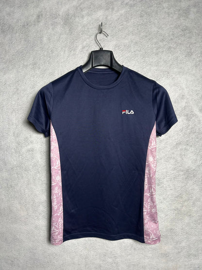 Fila Blue & Pink Round Neck Tee - Medium