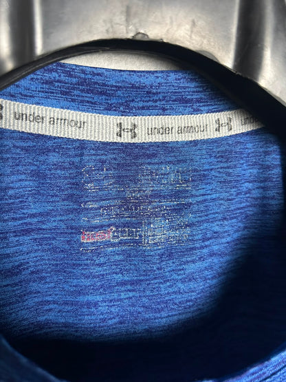Under Armour Blue Heat Gear Orange Logo Round Neck - Small