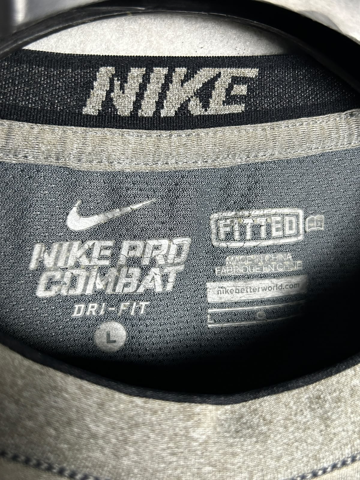 Nike Pro Combat Wolf Gray Round Neck - Large
