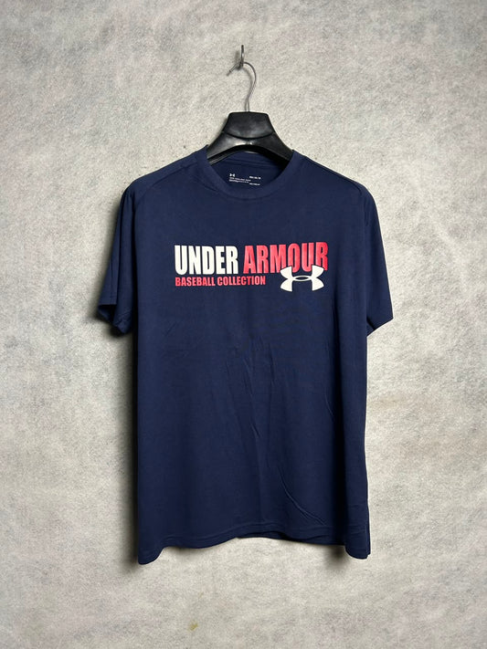 Under Armour Heat Gear Big Logo Blue Round Neck - Medium