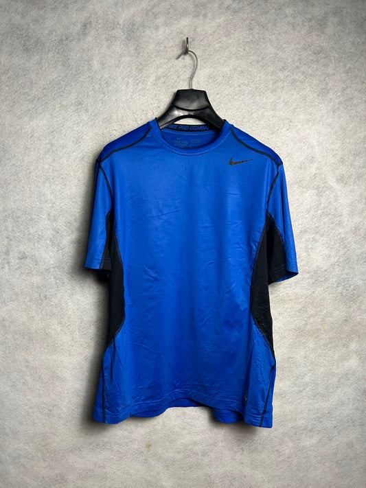Nike Pro Combat Dri Fit Blue Round Neck - Large